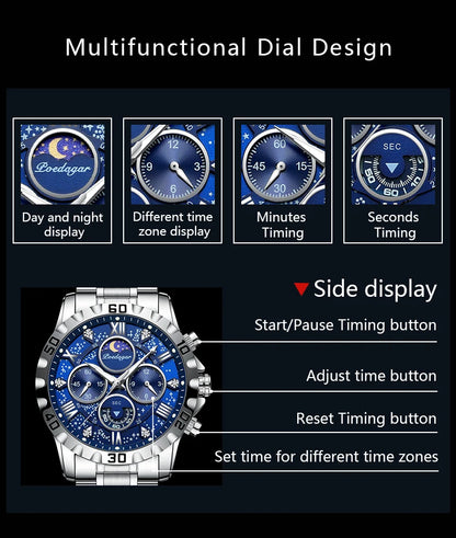 ساعة POEDAGAR الفاخرة للرجال كوارتز رياضية للرجال مقاومة للماء ومضيئة من الفولاذ المقاوم للصدأ كرونوغراف ساعات رجالية ساعة Reloj